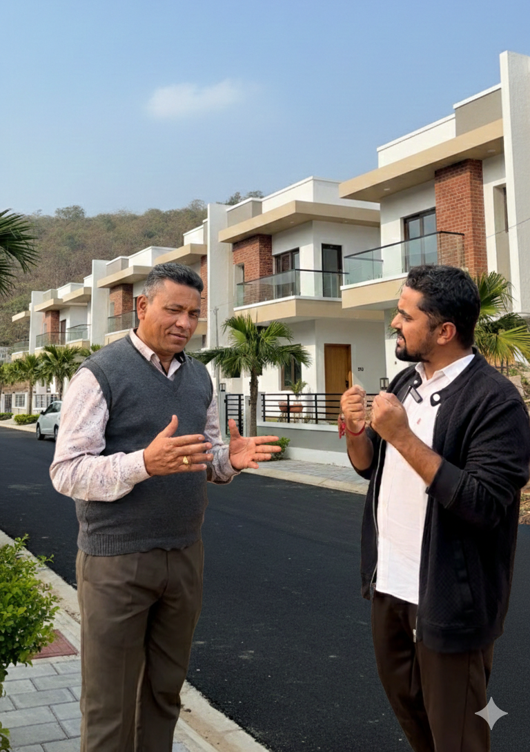 http://Ashwinbhai%20Patel%20and%20Builder%20Mayurbhai%20Patel%20discussing%20the%20premium%20Vraj%20Vihar%203BHK%20Bungalows%20project%20on-site%20in%20Lunawada.